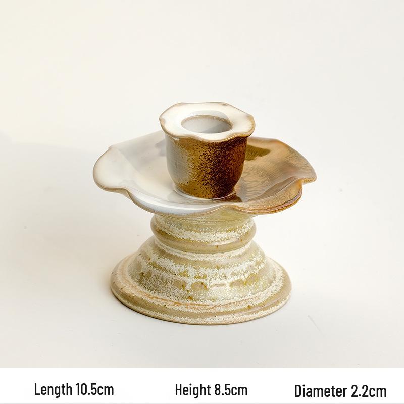 Guilong Wabi-Sabi Ceramic Candlestick: Retro Handmade Kiln-Changed Candle Ornament & Home Decor Prop