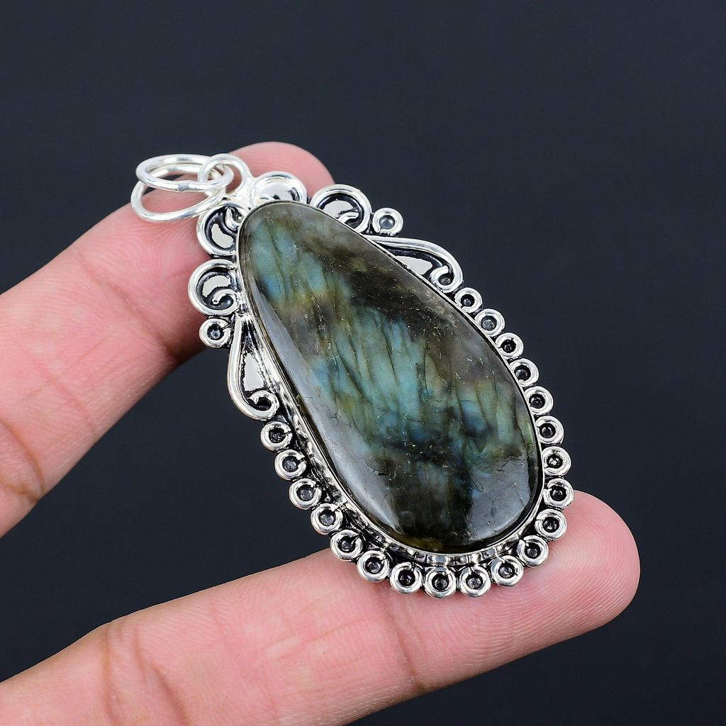 Sterling Silver Labradorite Stone Bezel Engagement Sister Unique Pendant Jewelry