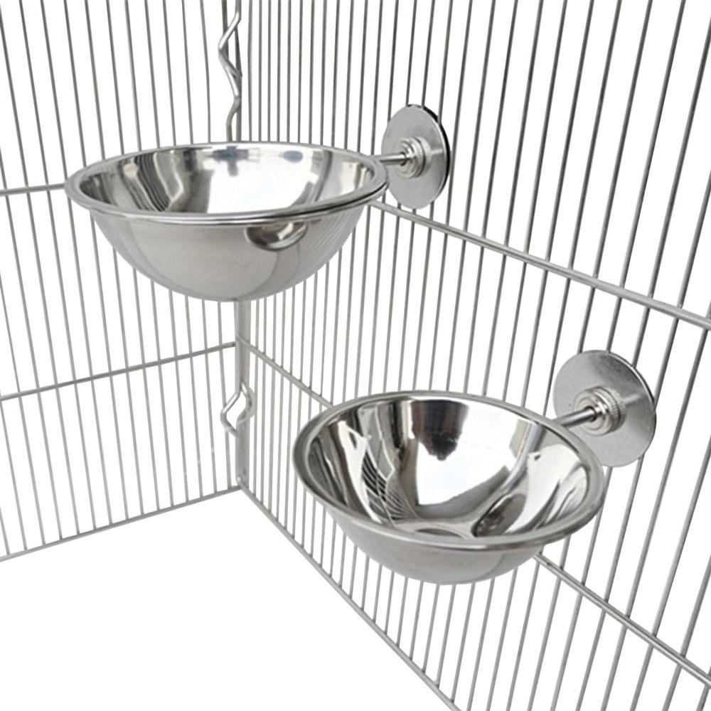 

2 шт. серебряные чашки для кормления попугаев, прочная клетка для птиц, миска для еды и воды, миски для птиц с зажимным держателем