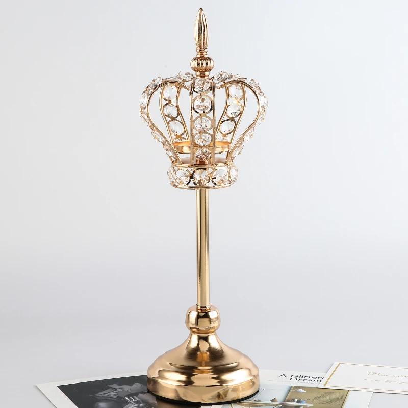 Hollow Out Crown Crystal Candlestick European Style Metal Candle Holders DIY Wedding Birthday Dinner Table Centerpiece Decor