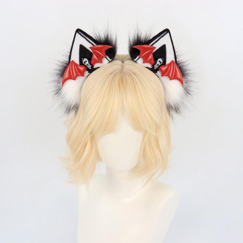 Halloween Cat Ear Headband Plush Faux Fur Pumpkin Headpiece Lolita Cosplay Adult Costume Accessory