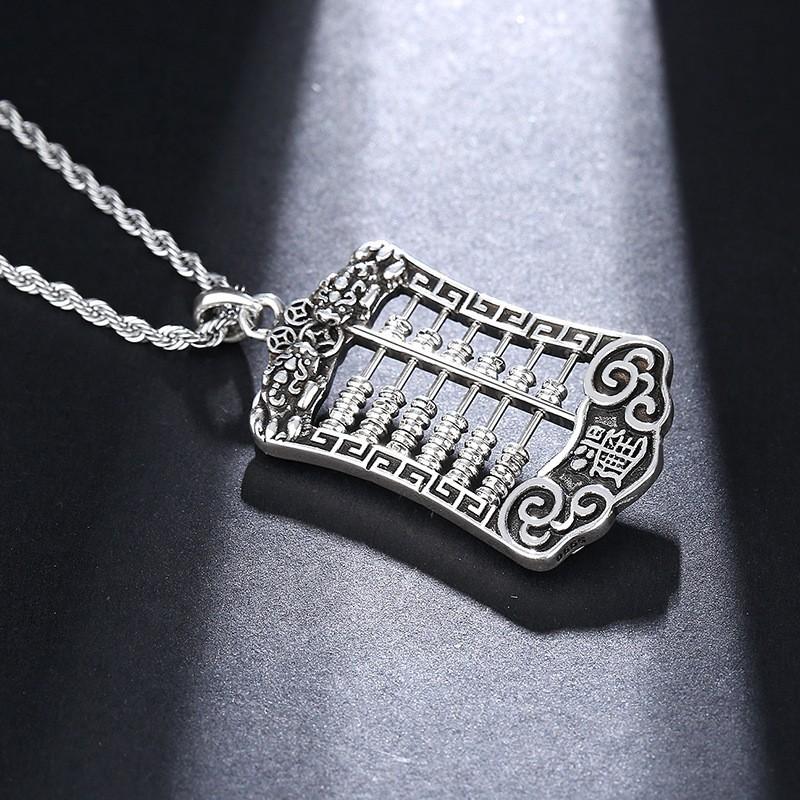 Mens Womens Adjustable Chain Necklace With Rotating Abacus Bead Pendant Pixiu Charm Vintage Style