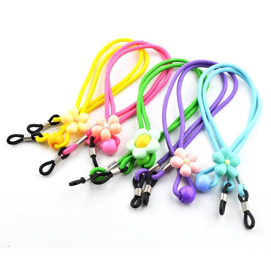 

10pcs Elastic Kids Nylon Sun Glasses cord AntiSlip child Eyeglasses Strap Neck Cord Colourful with flower adjustable button