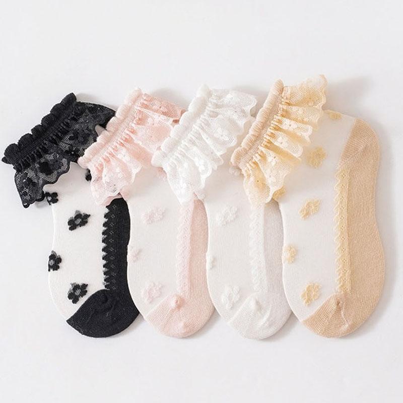 Baby Girl Socks Breathable Cotton Lace Ruffle Princess Mesh Socks Children Ankle Short Sock White Pink Beige Girls Kids Toddler