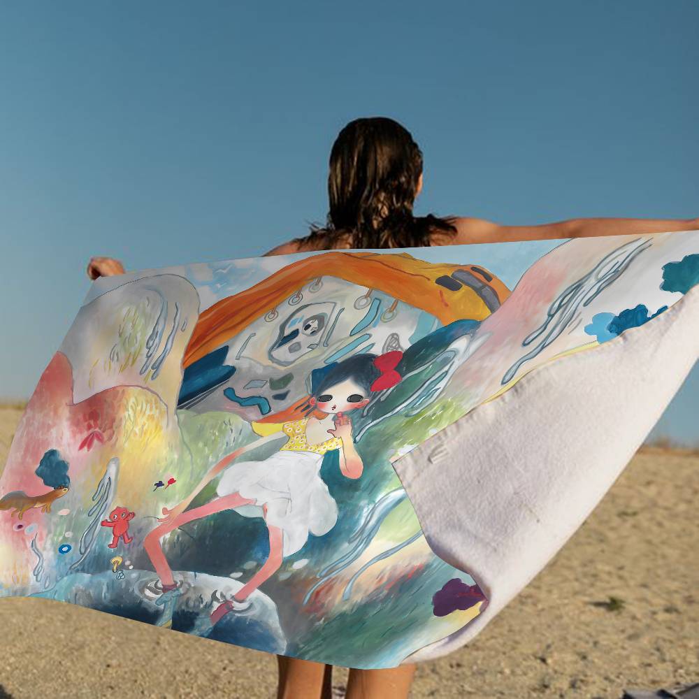 A-Aya-Takano Surreal-Vibrant Beach Towel Colorful Bath Towels for Girl Microfiber Quick Dry Sand Free Beach Yoga Spa Gym Pool