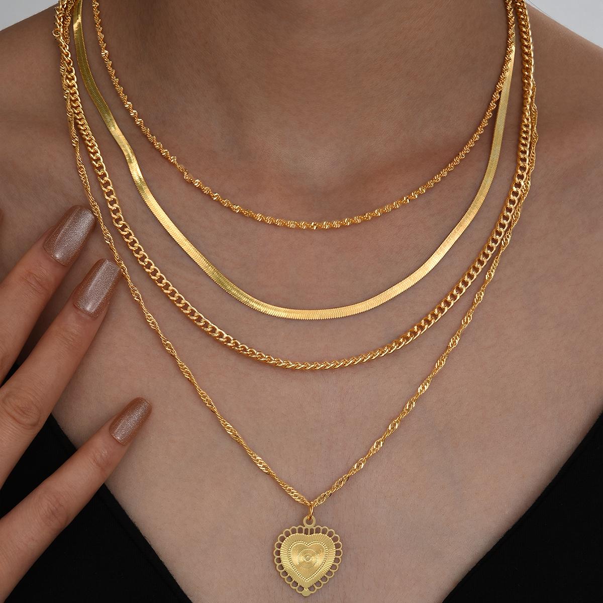 

4pcs/Set Elegant Vintage Heart Pendant Necklaces For Women Fashion Minimalist Gold Color Necklace Daily Wear Party Jewelry Gifts