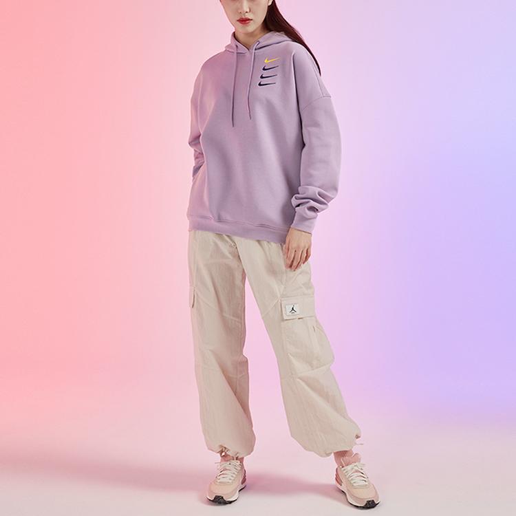 Nike Colorful Embroidered Multi-Swoosh Knit Pullover Hoodie Women Hoodies Purple DO9248-555