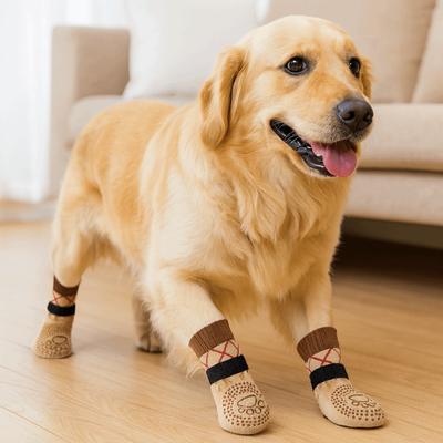 4 Stück/Set Verdickte rutschfeste Hundesocken Atmungsaktiv Verstellbar Welpen Warme Socken Bequeme Gestrickte Hundeschuhe für Alle Jahreszeiten