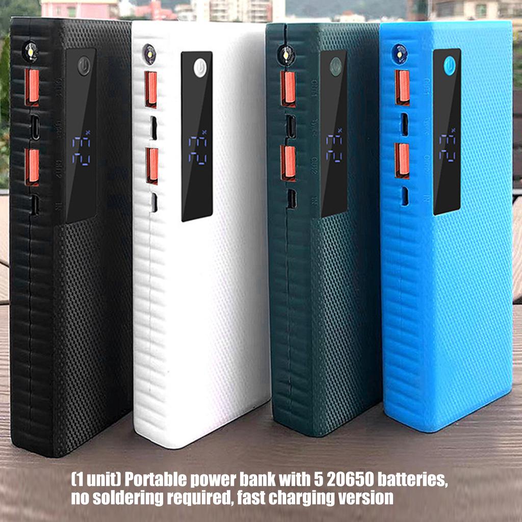Custodia ad Alta Capacità a 5 Scomparti per Batterie 20650 con Doppia Uscita USB e Ingresso Tipo C per 5 Batterie 20650 Dispositivi Mobili