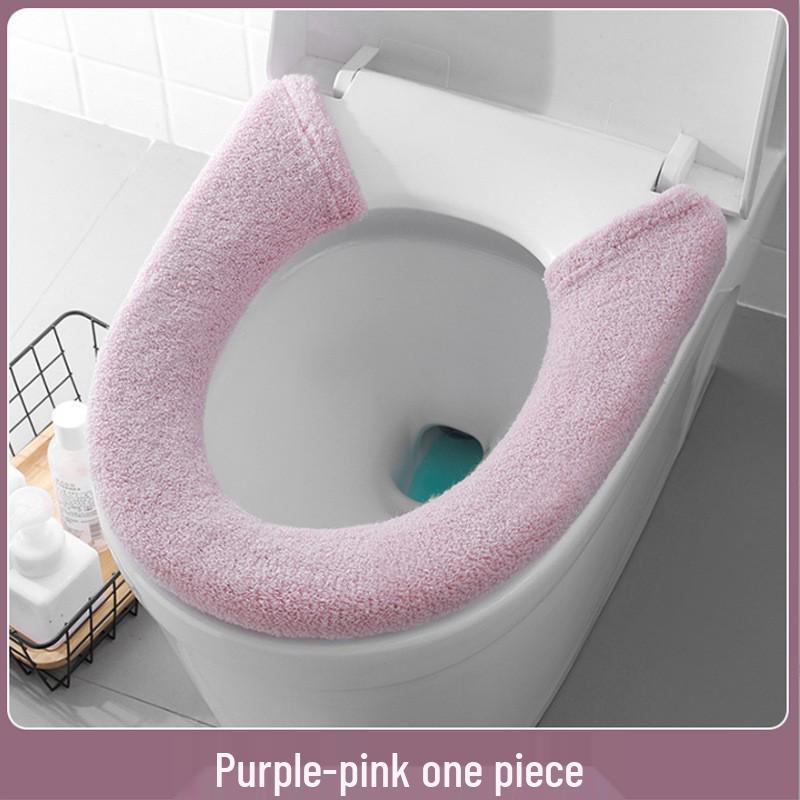 Plush Toilet Seat Cover Cushion with Handle for Winter Home Use