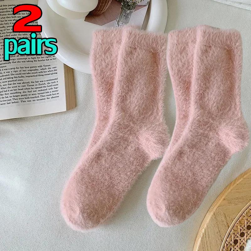 Women Mink Velvet Candy Color Socks Soft Super Elastic Velvet Thicken Warm Plush Winter Autumn Floor Fleece Mid-tube Stocking