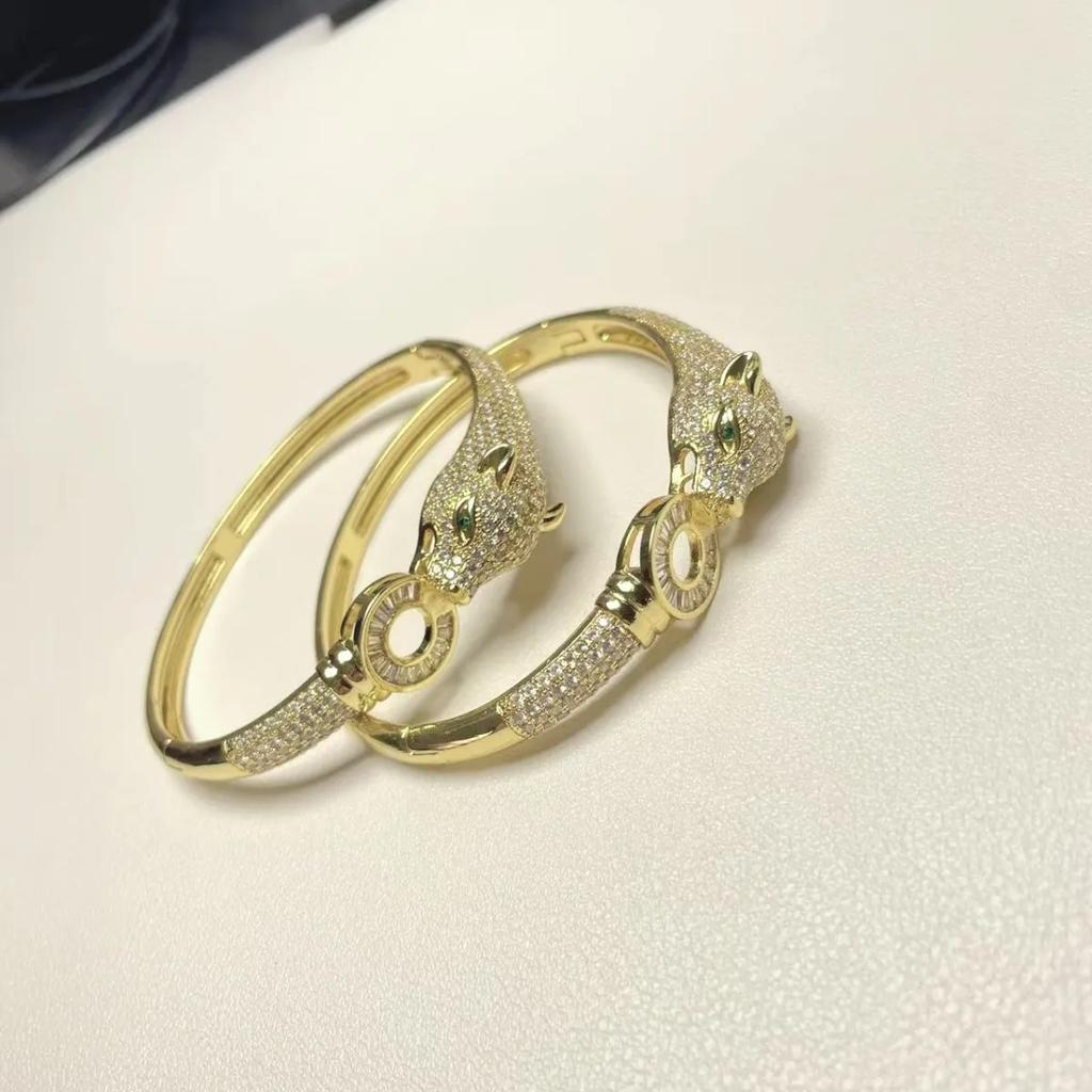 Fashionable Zircon Leopard Head Bracelet Fashionable Open Bracelet for Men and Women