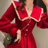New Autumn Black Peter Pan Collar Dress Women's French High-end Elegant Long Dress Waist-cinching Slimming Audrey Hepburn Style Dress