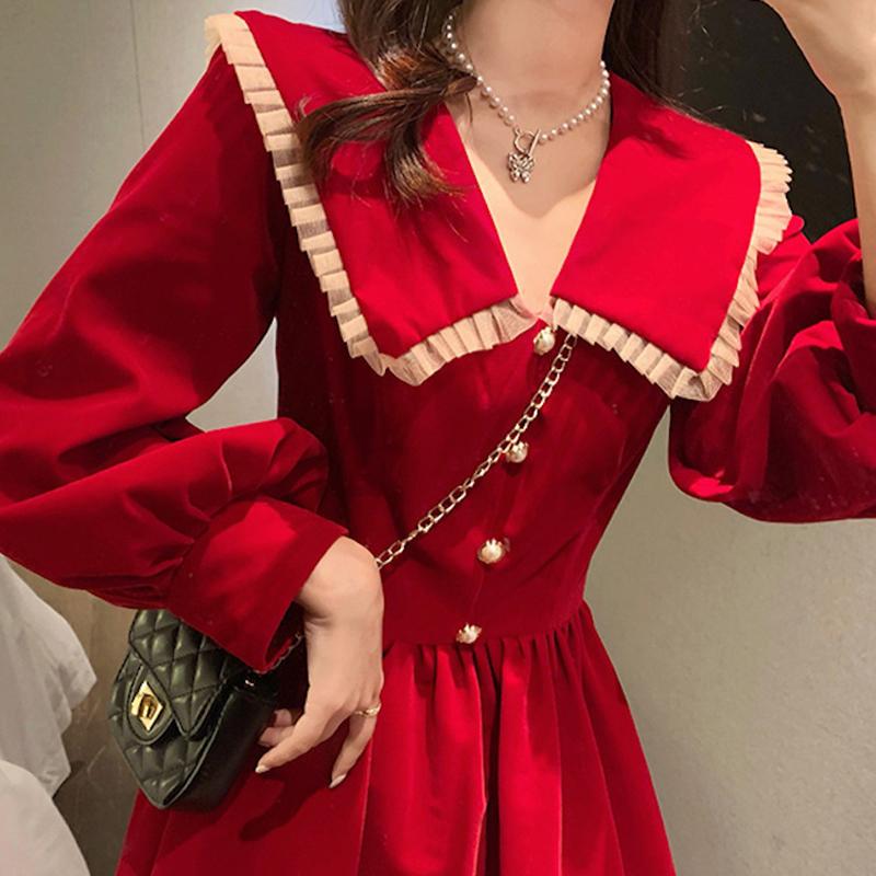 New Autumn Black Peter Pan Collar Dress Women's French High-end Elegant Long Dress Waist-cinching Slimming Audrey Hepburn Style Dress