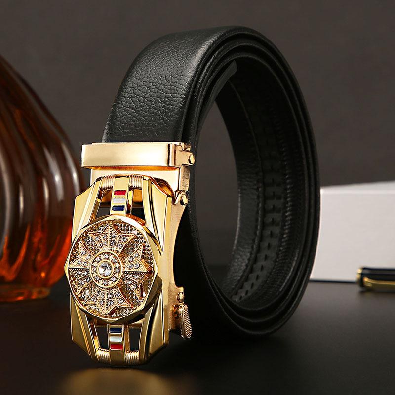 Men's Leather Belt with Rotatable Automatic Buckle - Stylish Business Trend Accessory