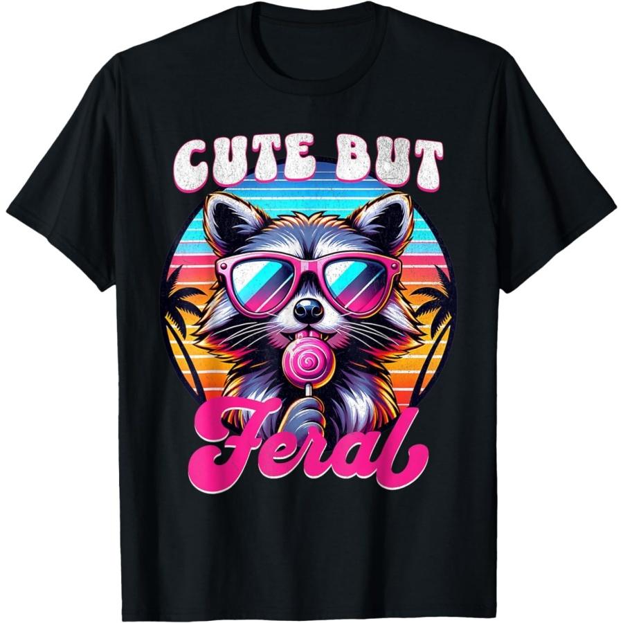 ZHANGZHUNN Cute But Feral Funny Trash Panda T-Shirt 100% Cotton Graphic T Shirt for Men Women Unisex S