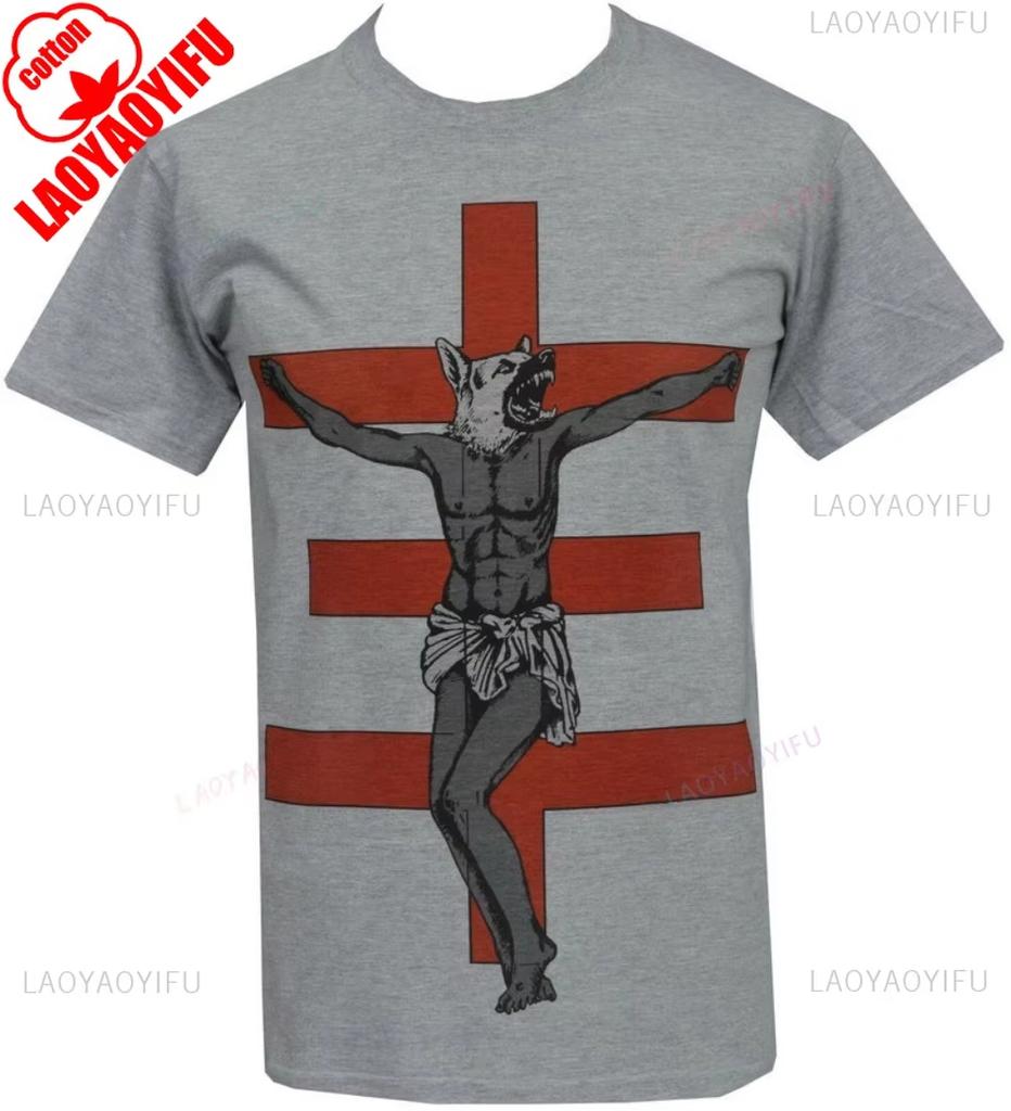Psychic TV Męski T-Shirt Val Denham Wilk Pies Krzyż PTV Industrial Punk Oddychający Camisetas Nostalgia Retro Wysokiej Jakości Bawełna
