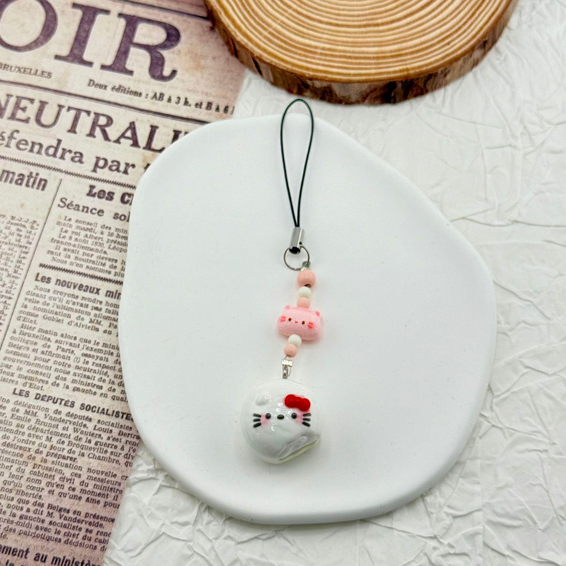 Handmade Kitty Macaron Phone Charm Resin Keychain - Best Friend Gift