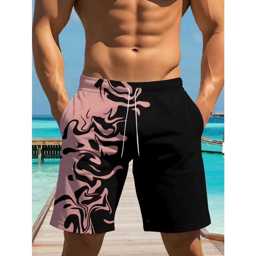 Summer Beach Shorts Men Colorful Creative Striped 3D Printed Board Shorts Casual Holiday Short Pants Loose Surf Swim Shorts