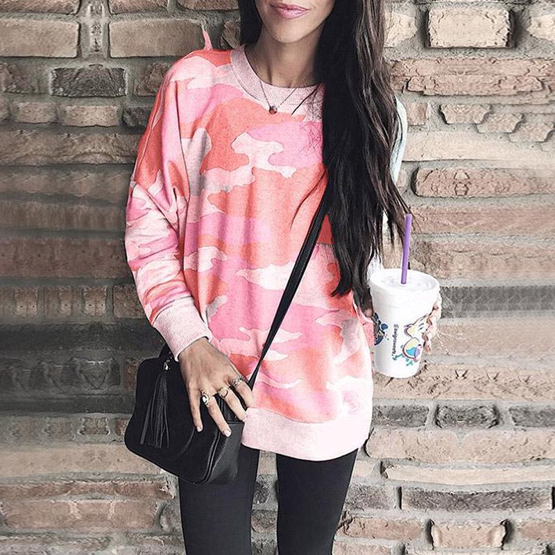 Women S Camouflage Print Long Sleeve Crew Neck Loose Sweatshirt