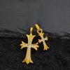 Double Cross Pendant Necklace Couples Titanium Steel Charm With Colored Cubic Zirconia Gold Rose Chain
