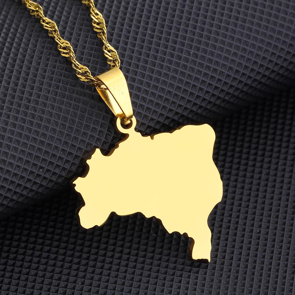 Polished Stainless Steel Brazil Map Necklace: Unisex Retro Ethnic Pendant Jewelry