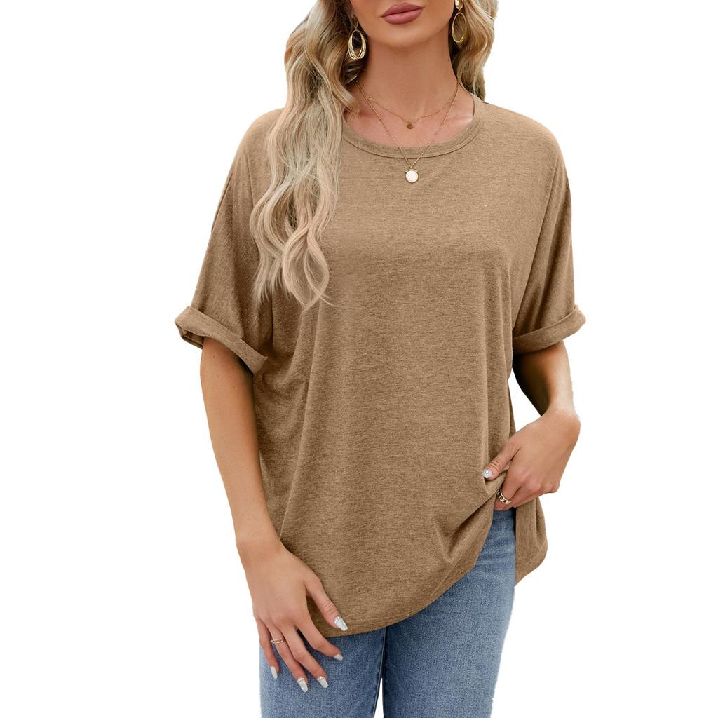 Spring Summer New Women's Solid Color Crew Neck Loose Short Sleeve T-shirt Top