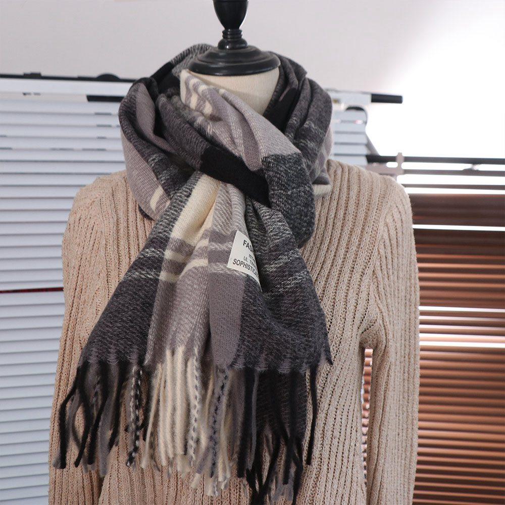 Long Tessel Plaid Wool Scarf Windproof Men Scarf Fashion Winter Cashmere Scarf  Female