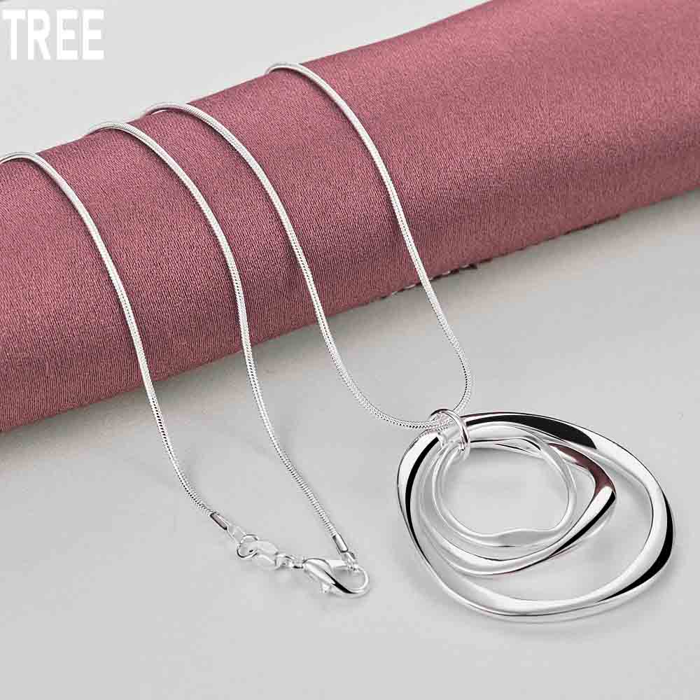 

Ожерелье с тремя кольцами и круглой подвеской из стерлингового серебра 925 пробы, модные свадебные украшения S-65CM