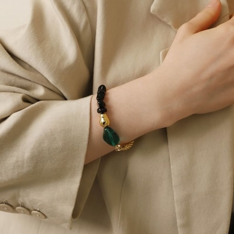 Ozel Natural Stone Obsidian Unbalanced Moving Bracelet PB145B