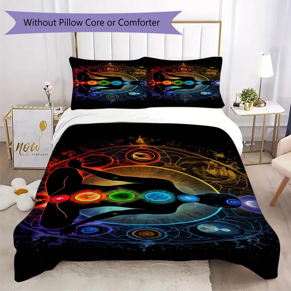 1PC Chakras Theme Bedding Quilt Set Quilt Cover Pillowcase Home Decoration Birthday Gift (1 * Duvet Cover + 2 * Pillowcase, Without core)A12
