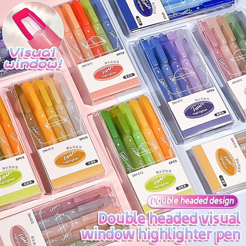 5-Pack Dual-Tip Highlighters with Viewing Window, Suitable for Eye-Friendly Colored Highlighters, Fluorescent Markers, Marking Pens, Highlighting Pens