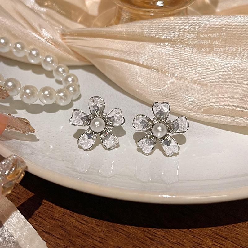 S925 Silber Farbverlauf Blaue Blume Kristall Ohrringe für Damen - Sommerlich Frisches & Vielseitiges Design