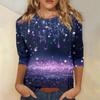 Women's Fashion Casual Seven-Point Sleeve Print Round Neck Top
