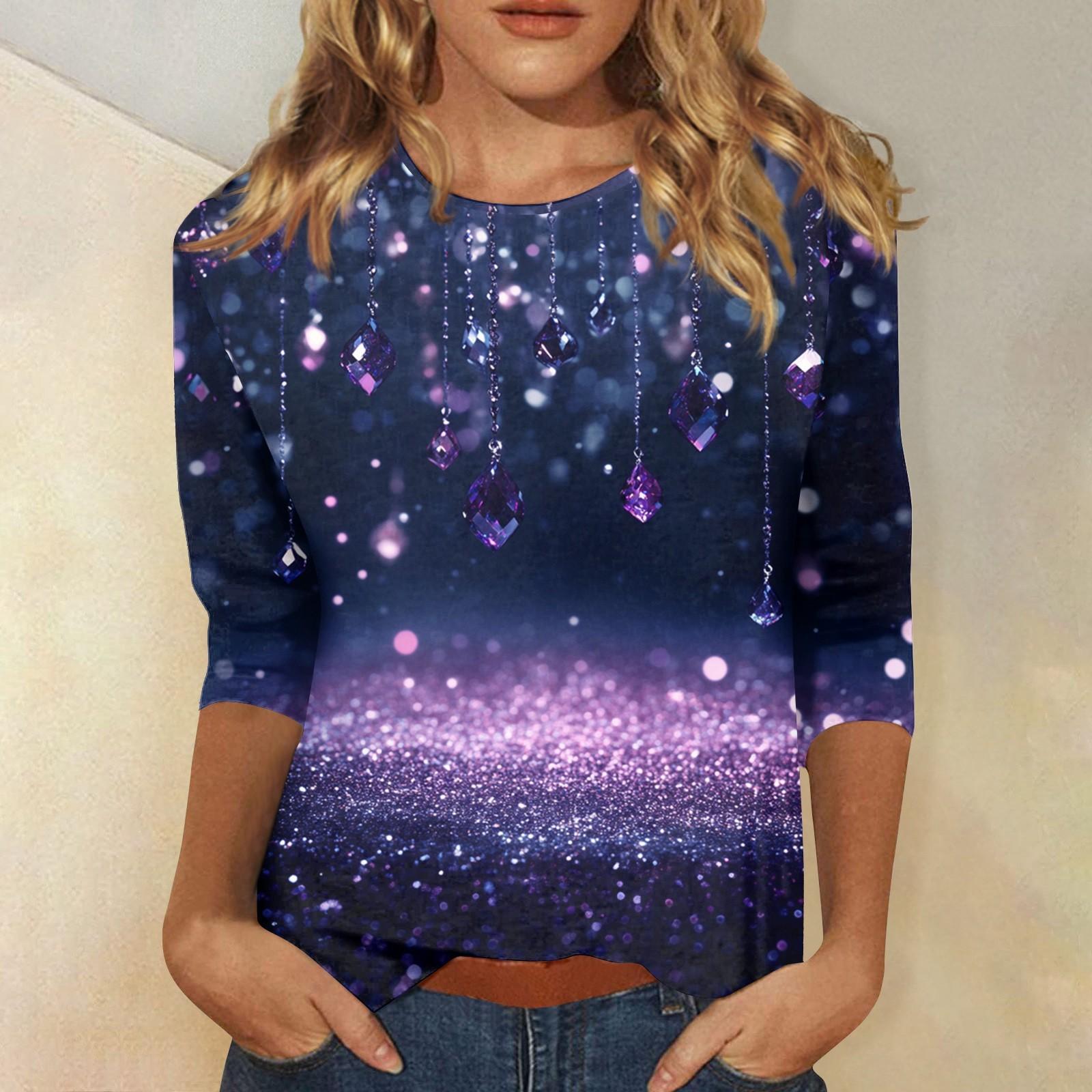 

Женская мода повседневная рубашка с круглым вырезом и принтом в виде семиточечного рукава M