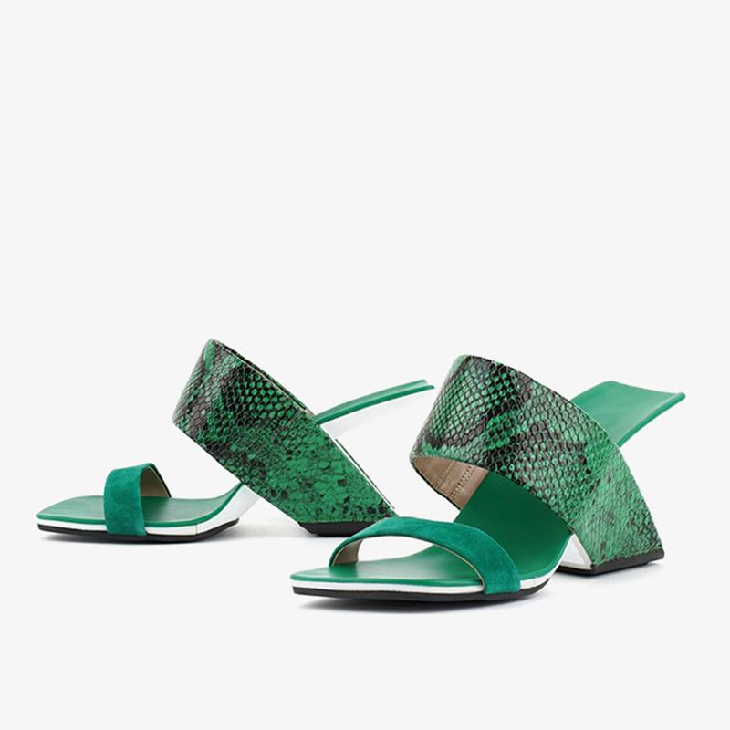 2024 Summer New Slipper Genuine Leather Peep Toe Hollow Strange 8cm High Heels Slip On Mules Beauty Lady Convenient Cozy Sandals