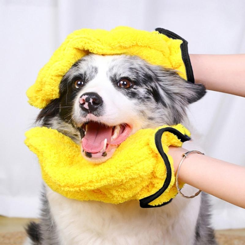 Soft Cloth Pet Gloves Thick Pet Bath Mittens For Effective Water Absorption And Gentle Massage During Bath Time