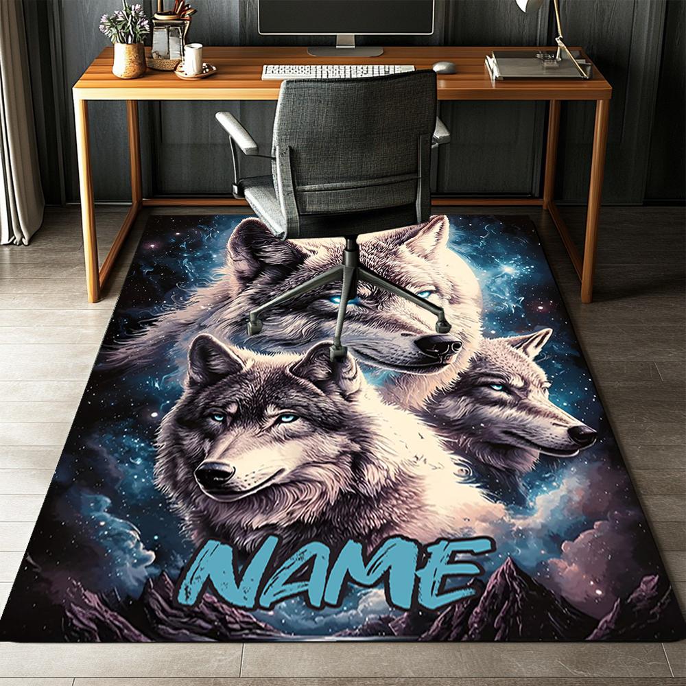 Custom Name Wolf Printed Carpet,Rug for Office Chair Living Room Bedroom Kitchen Room Decor Gifts.