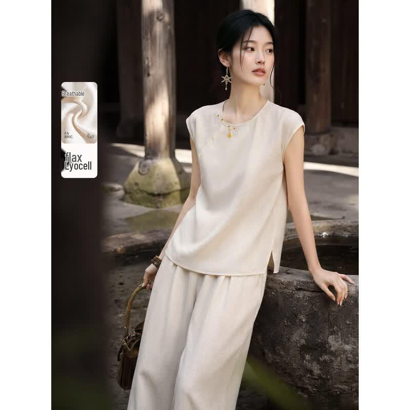 XWI Women s New Chinese Style Summer Two-Piece Set L