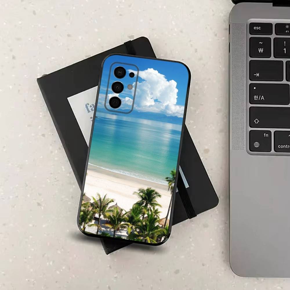 Sea Palm Trees Beach For Samsung Galaxy A73,31,32,72,41,53,52,71,22,5G,Note,J7,8,9 Soft Black  Silicone Phone Case