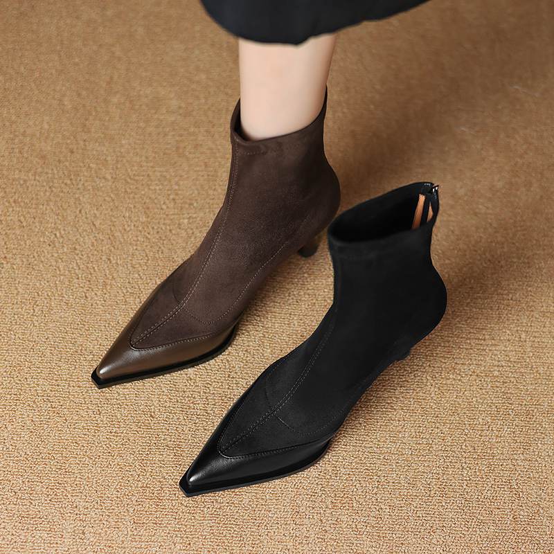 Krazing Pot Flock Autumn Winter Shoes Stiletto Thin High Heels Big Size 40 Modern Boots Pointed Toe Keep Warm Zip Ankle Boots