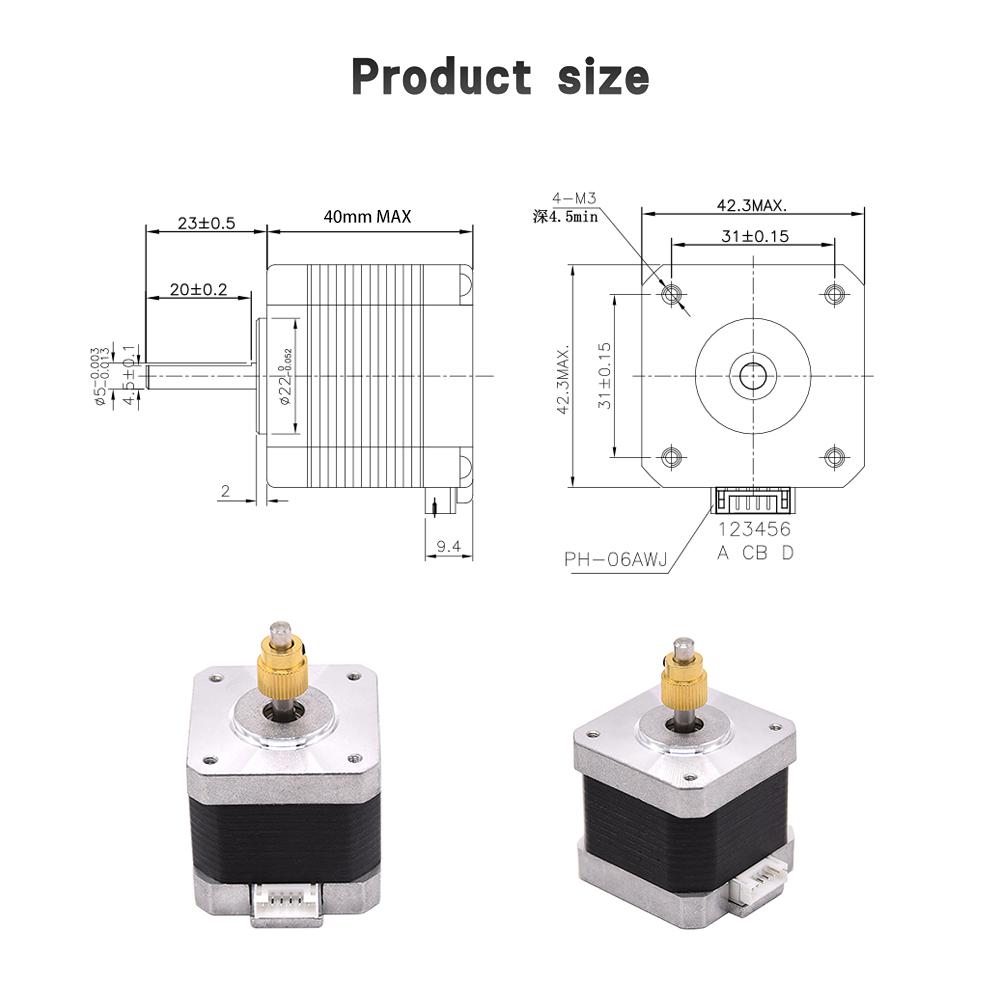 42-40 Stepper Motor with Extruder Gear For Ender 3/3 V2/Ender 3 pro/Ender 5/CR-10 3D Printer Extruder Motor