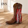 Faux Pearl Chain Bow 1 Pair Ribbon for Cowgirl Boots, Satin Boot Charm with Decorative Star Chain, Shoe Accessory Women