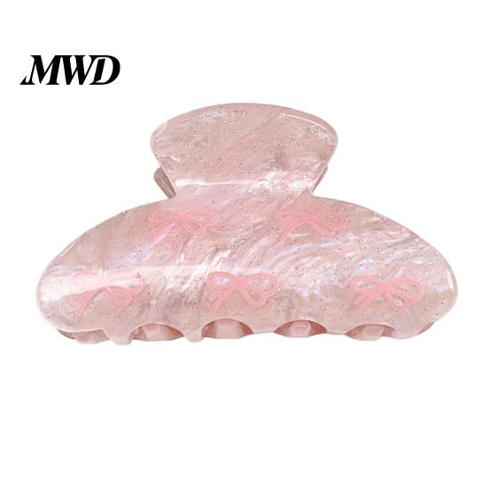 Curved Hair Claw for Women, Bow Print Clip, Pearlescent Texture Shark Accessory Claw, Comfortable Fit Commuting Dating Washing Clip