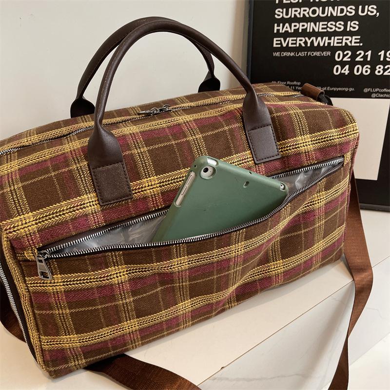 Women's Casual Simple Plaid Trendy Model Going Out Portable Travel Bag with Shoes Warehouse Model Moving Luggage Bag