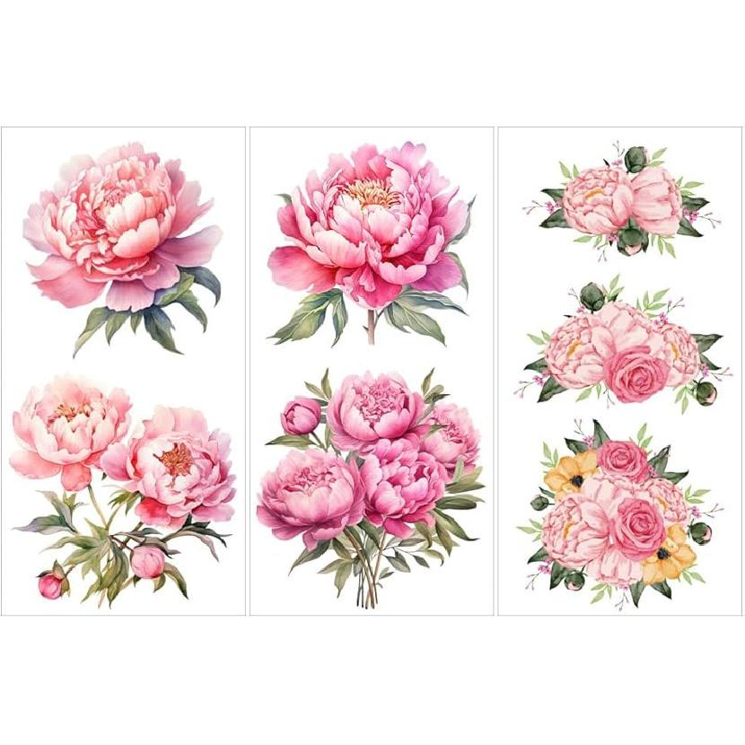 Цветы Переводные наклейки для мебели и рукоделия, 3 листа Винтажные цветочные переводные наклейки Стикер для дерева Скрапбукинг DIY Домашний офис Декор peony