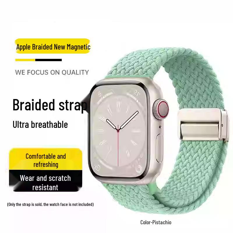 Kompatibles elastisches geflochtenes Magnetarmband aus Nylon für Apple Watch 4, 5, 6 & iWatch 7, 8, 9
