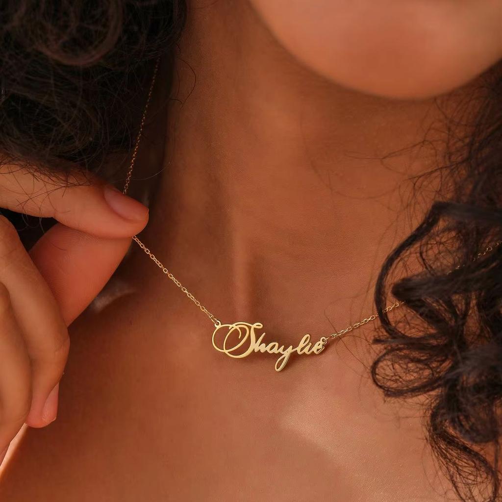 Stainless Steel Necklace for Women Custom Name Pendant Choker Personalized Jewelry Valentine's Day Gifts Link Chain Nameplate