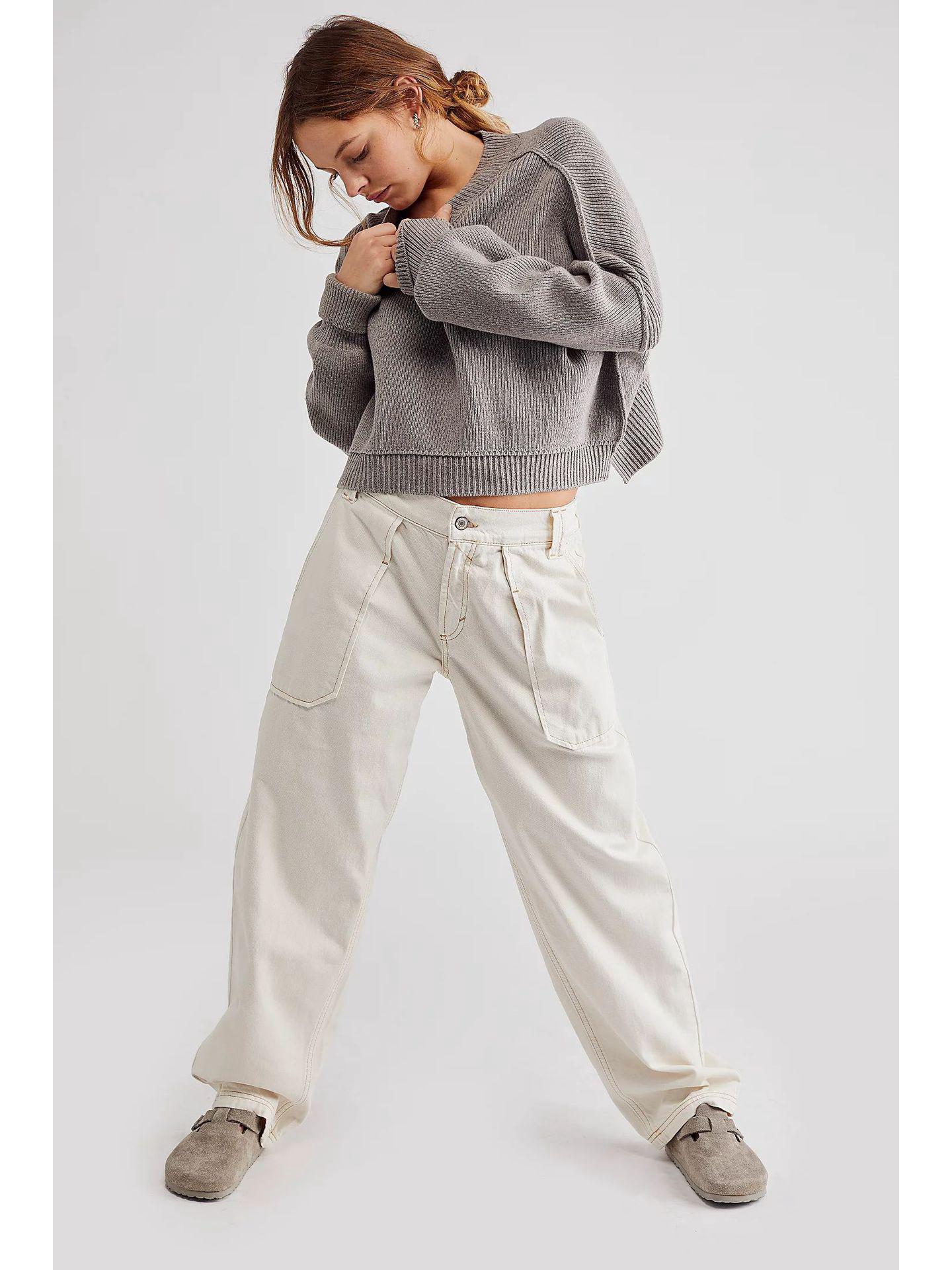 

High-Waisted Versatile Wide-Leg Straight Pants Medium білий