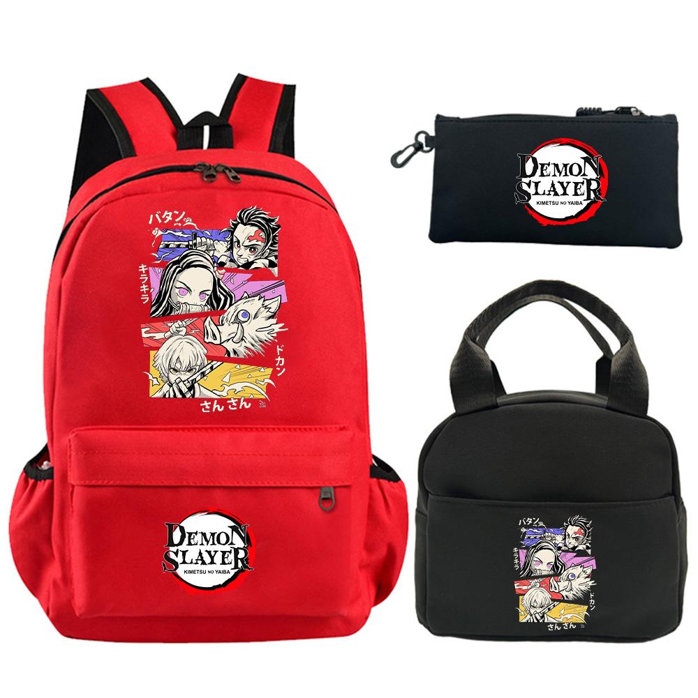 3Pcs/set Anime Demon Slayer Printed Backpack with Shoulder Bag Pencil Case for Teenager Student Boy Girl Large Capacity Waterproof Schoolbag Mochila